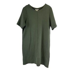 Boden Hattie Shift Dress Ribbed Shirt Sleeve Green Knee Pullover Womens Size 14